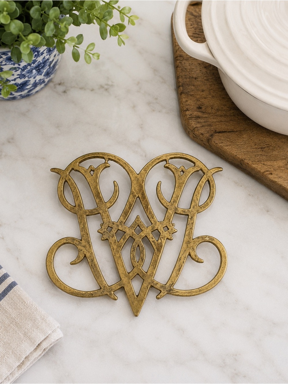 Vintage Williamsburg Brass Queen Anne Cypher Wall Decor Trivet